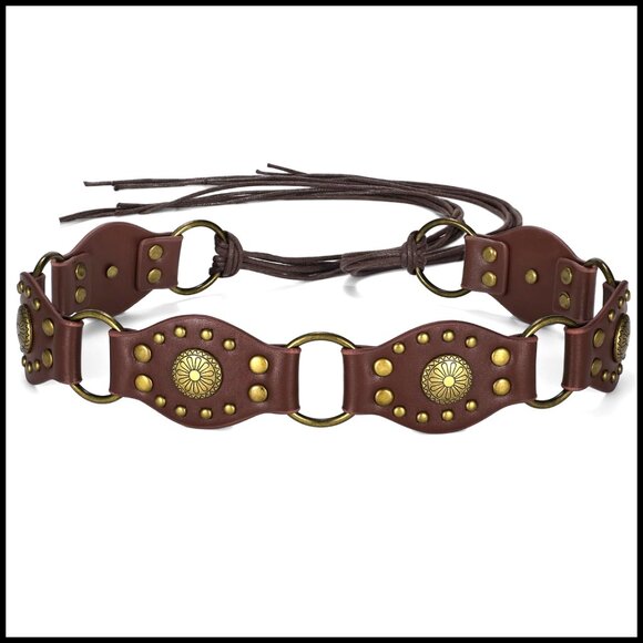 Western Boho Braided Belt Adjustable Tie Closure Faux Leather Festival Style